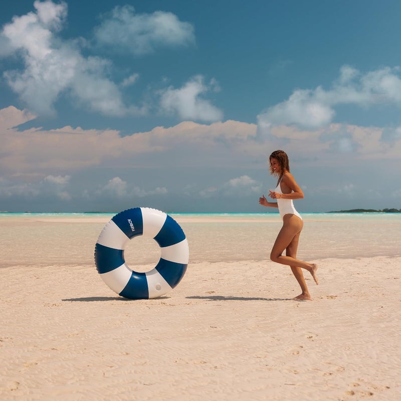 FUNBOY Giant Vintage Stripe Inflatable Tube Pool Float with Cup Holder 48" Large Pool Float for Adults Inner Tube Swimming Pool Toys Swim Rings Pool Lounger Float for Pool Party & Summer - Image 5